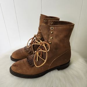 Justin Vintage Lace-Up Brown Leather Riding Boots